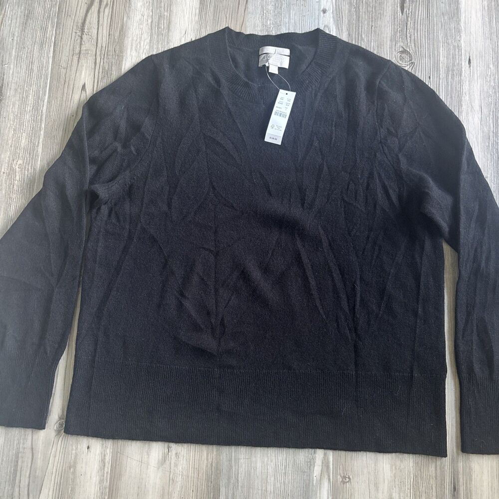 NWT J Crew 100% Cashmere Black Crewneck Sweater Preppy Chic Women’s Size Large